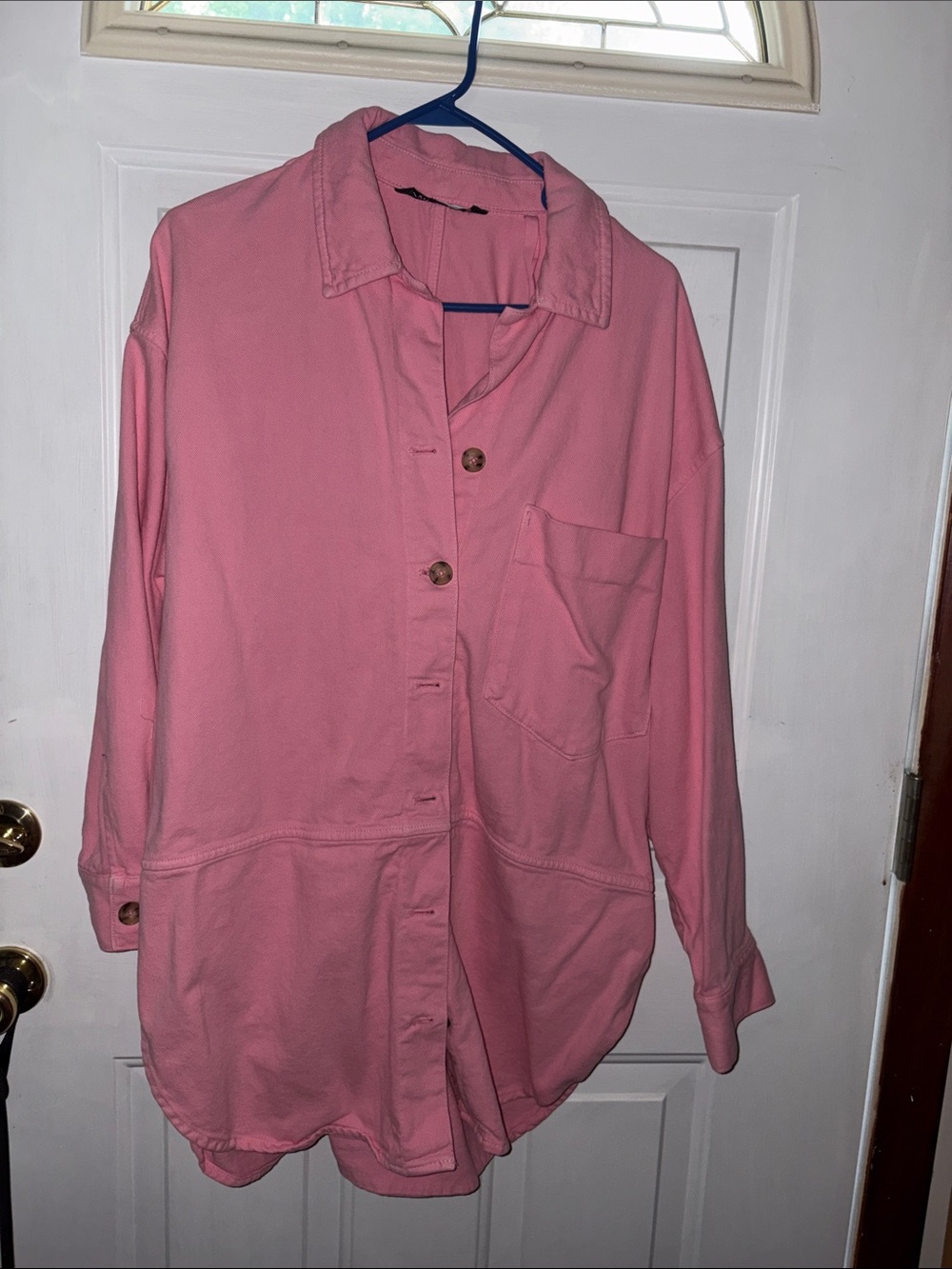 Zara Oversized Pink Utility Button-Front Jacket